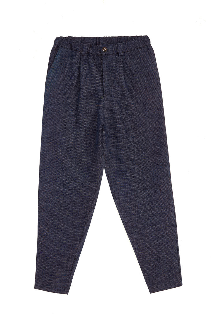 pantalon baover calino bleu marine en coton et laine