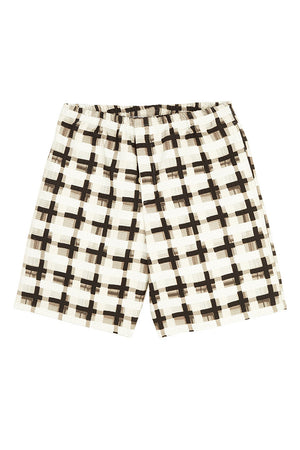 Shorts for men lightly embossed off-white fabric with black and gray patterns